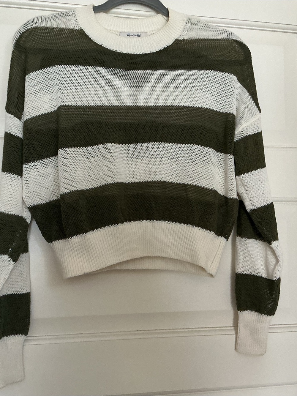 Madewell Olive & Cream Striped Crewneck Sweater